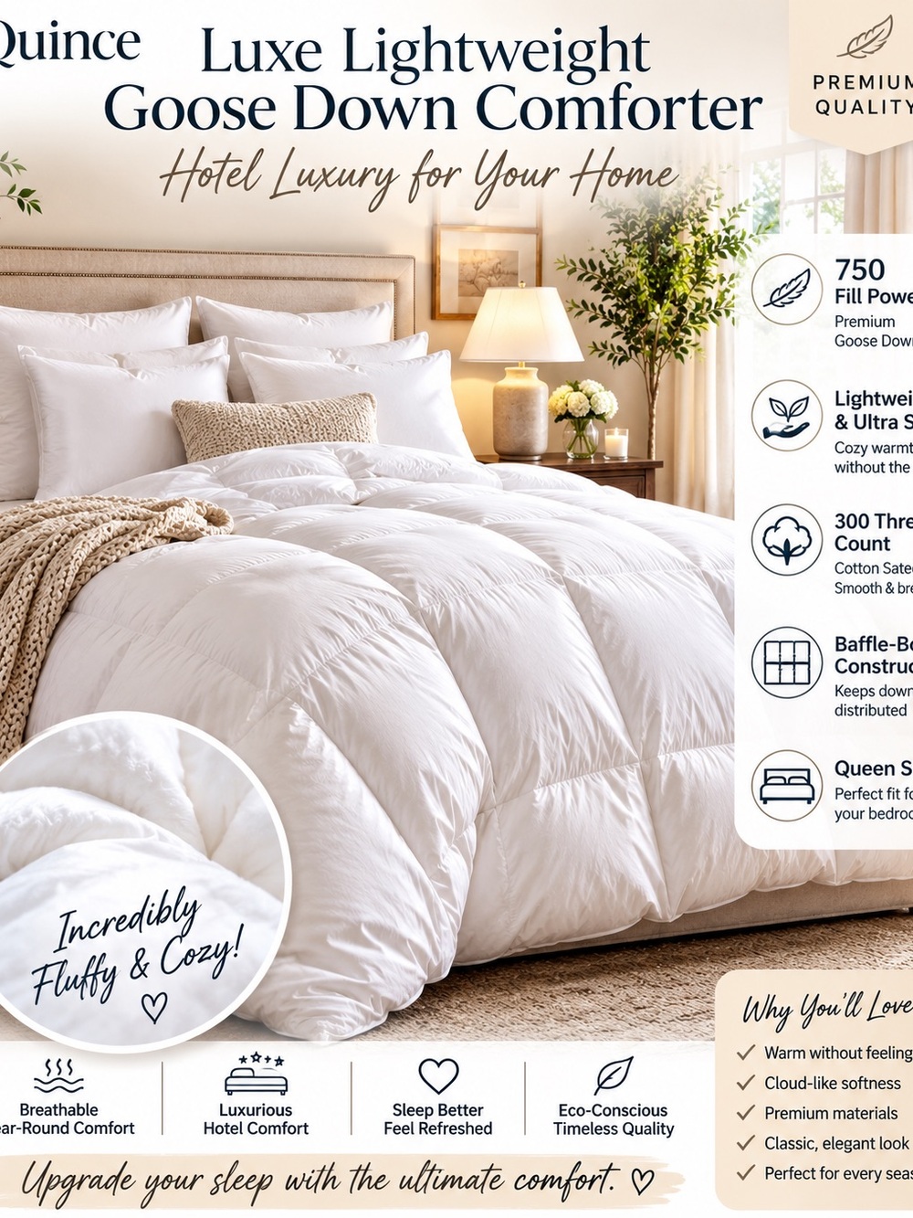 Quince Luxe Lightweight Goose Down Comforter - White Queen Size